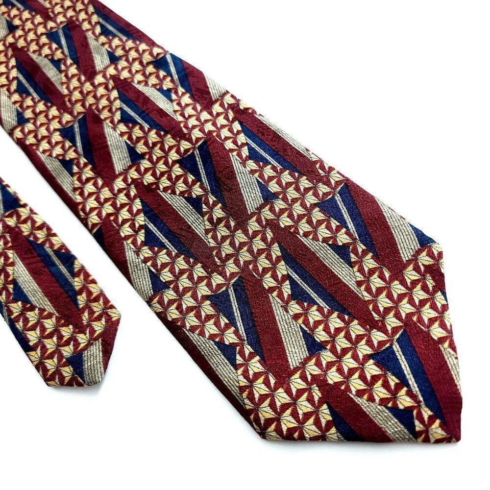 XMI‎ Red Blue Abstract Jacquard Print Wide Silk Tie